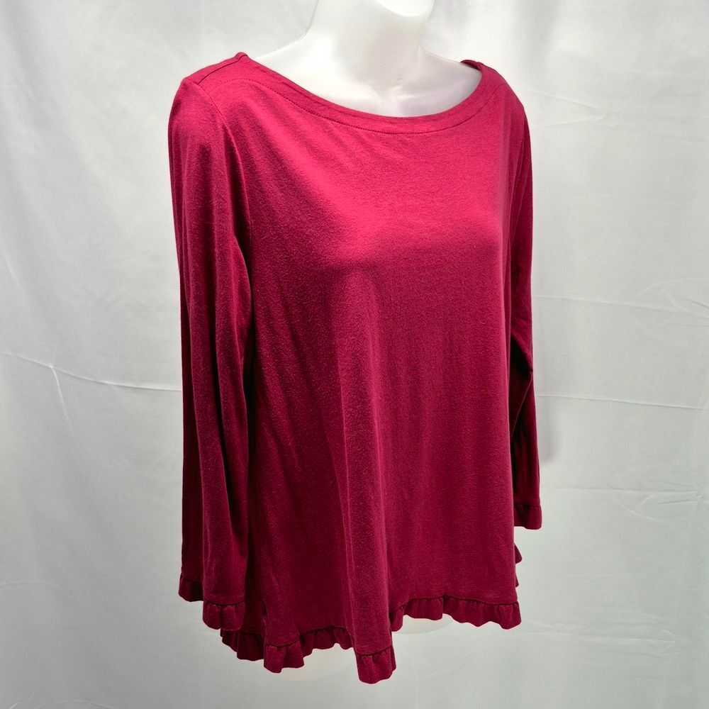 Loft Cranberry Ruffle Hem Long Sleeve T-Shirt Top Blouse Woman's Large